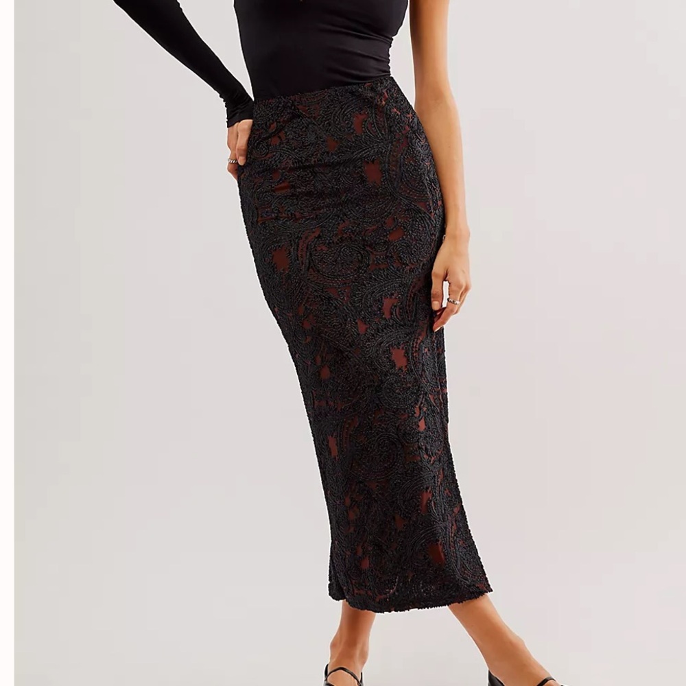 Free People Rosalie Velvet Midi Skirt